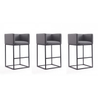 Manhattan Comfort 3-BS018-GY Embassy 38 in. Grey and Black Metal Barstool (Set of 3)